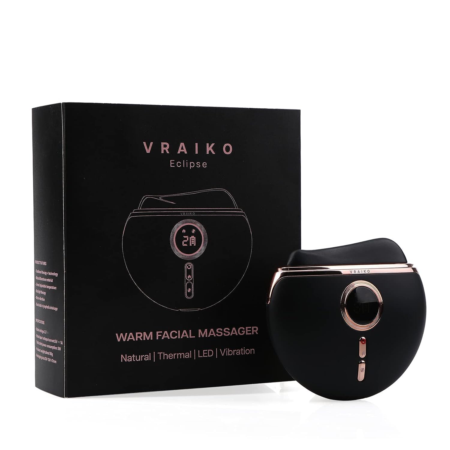 VRAIKO Eclipse natural Bian Stone head delivers skin-friendly massage.