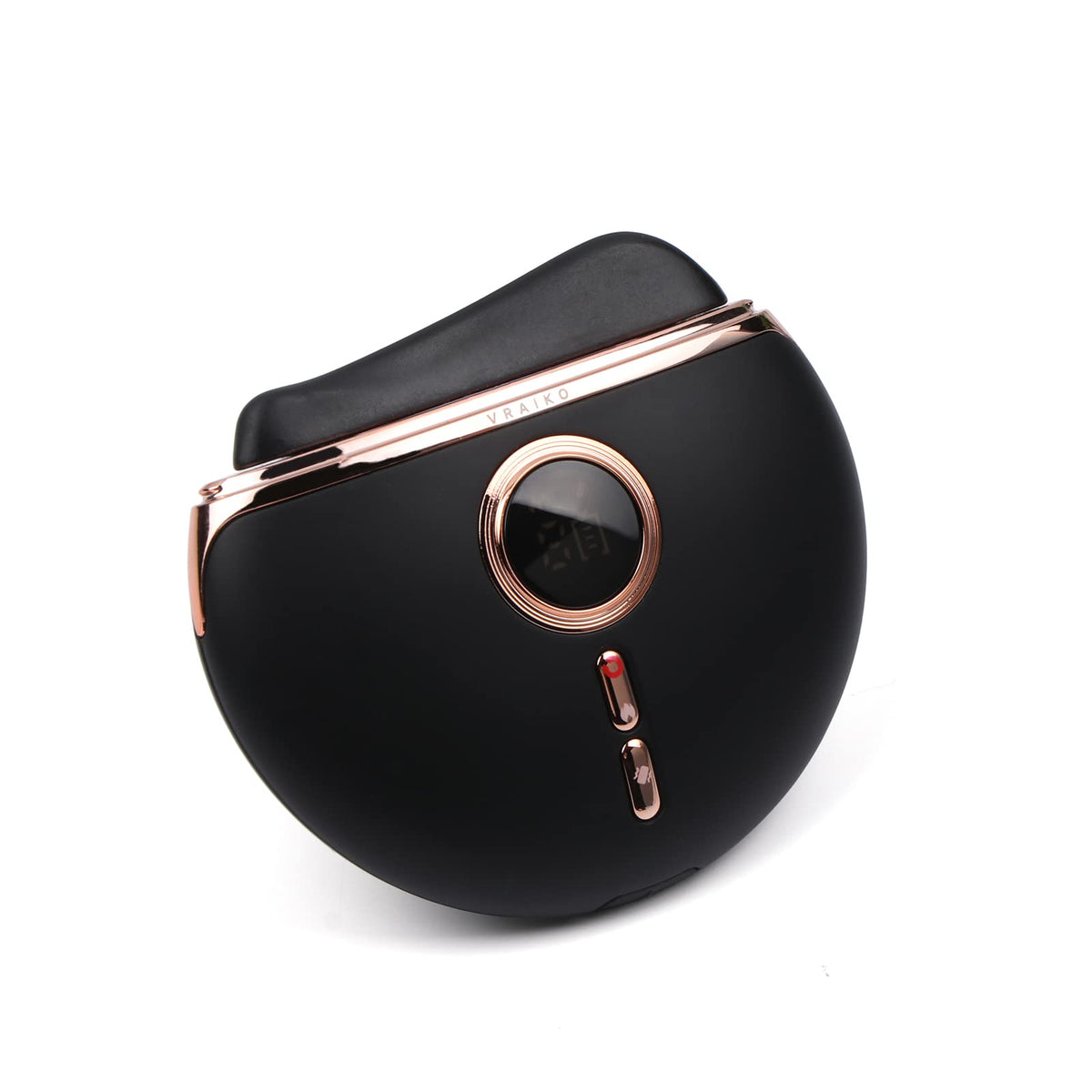 VRAIKO Eclipse shell in black with rose gold edge for elegant skincare.