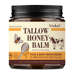 VREKEF beef tallow balm texture close-up for smooth hydration.