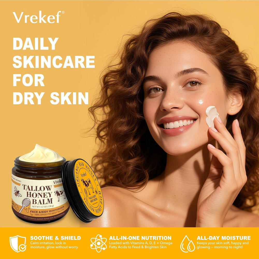 VREKEF packaging close-up conveys clean, trusted natural skincare.