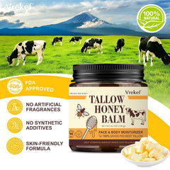 VREKEF raw honey swirl emphasizes natural nourishment and gentle care.