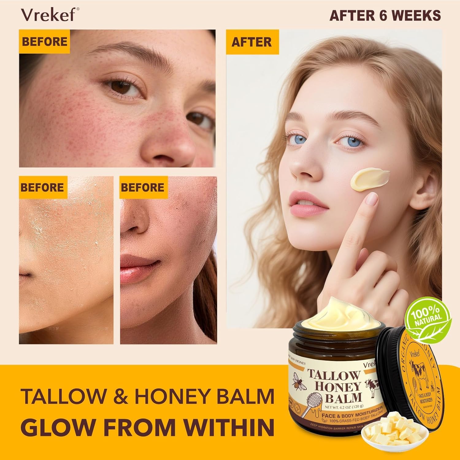 VREKEF sea buckthorn oil and vitamins provide nourishing hydration.