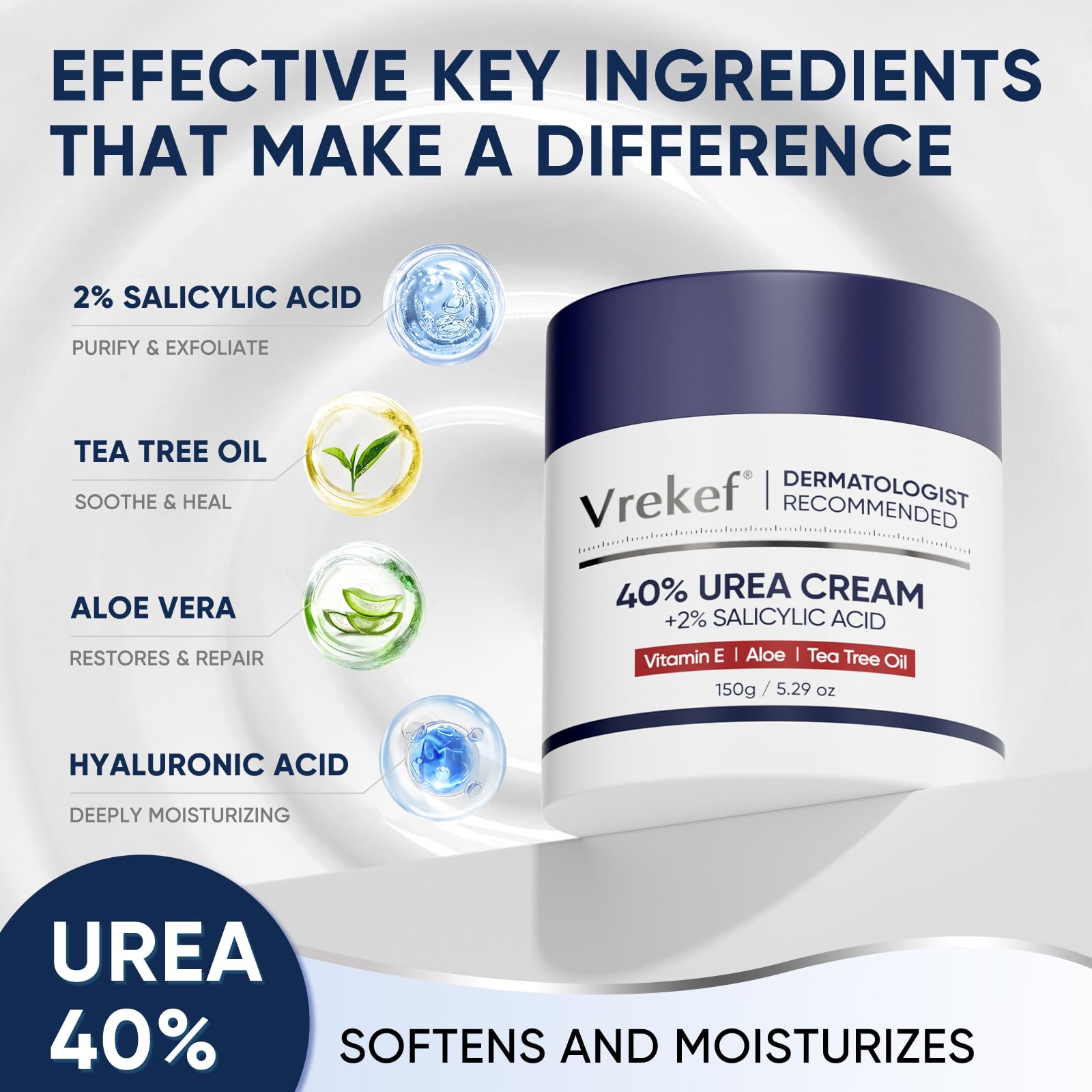 VREKEF Urea Cream 40% creamy texture enables easy daily application.