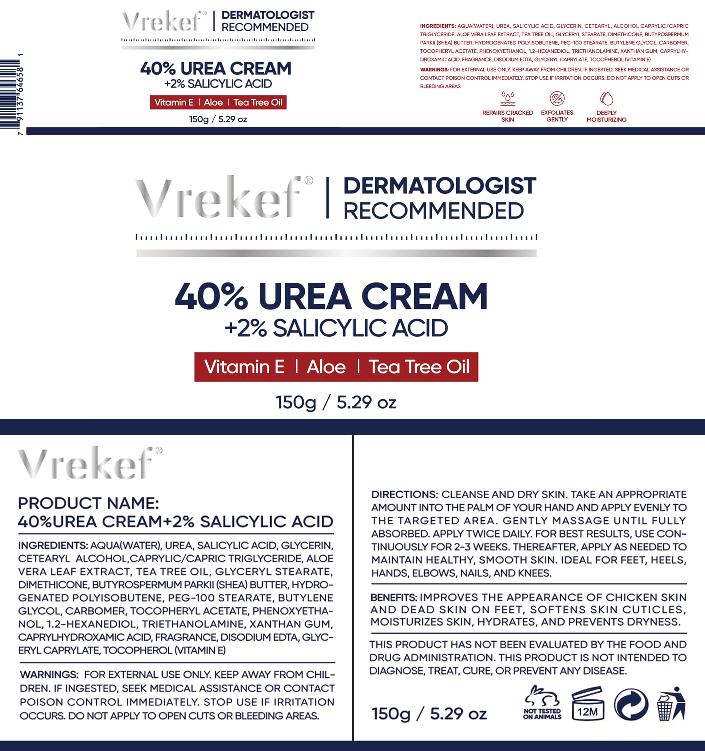 VREKEF Urea Cream packaging shot showcases travel-friendly tub.