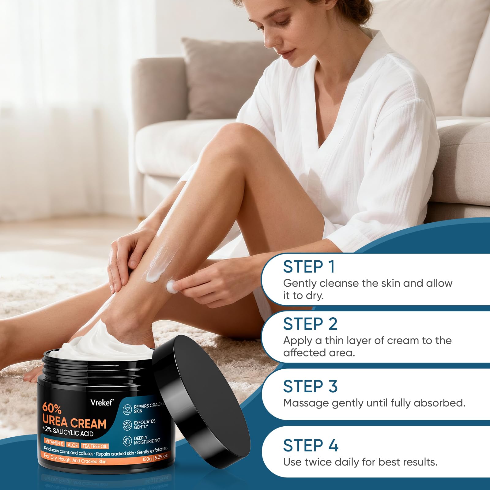 VREKEF Urea Cream 60% moisturizing glow on skin.