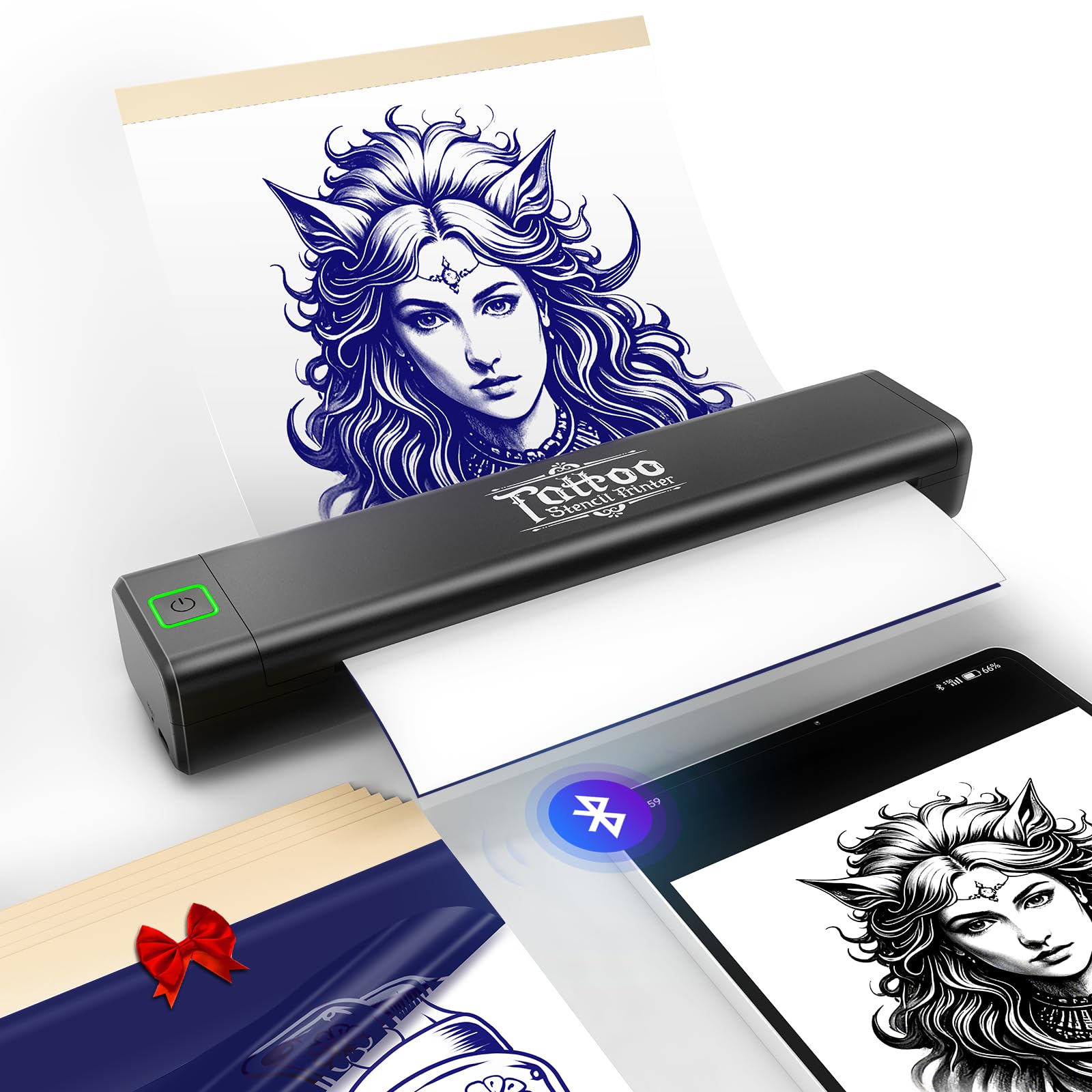 Vretti P84 front view highlights a compact wireless stencil printer for portable studio setups.