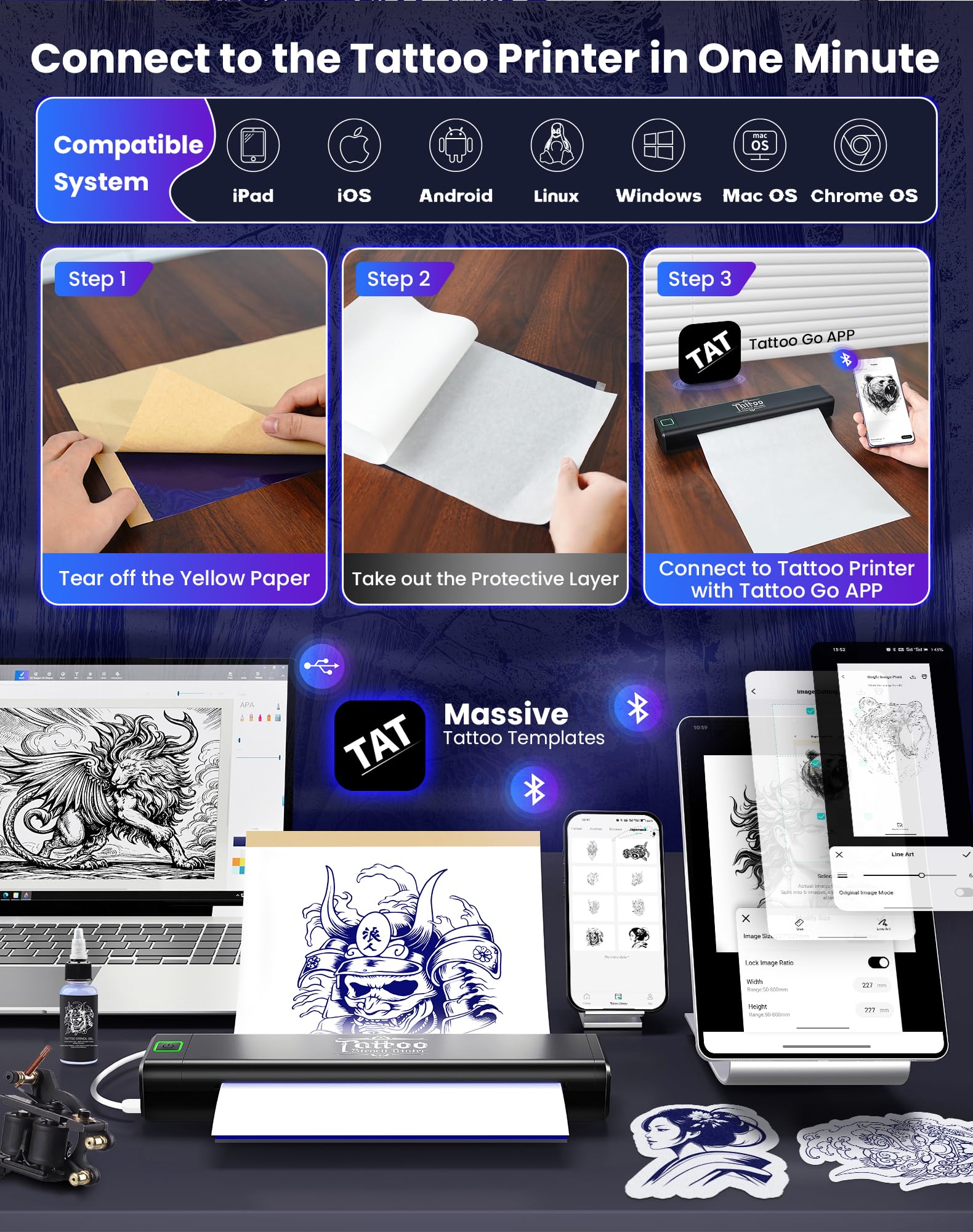 Vretti P84 top view highlights easy-access controls for quick on-site tattoo printing.