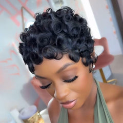 VRZ Pixie Cut Wig human hair shine for a realistic look