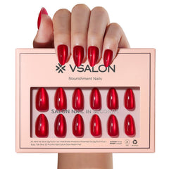VSALON press-on nails short almond in heartbeat red for salon-grade shine