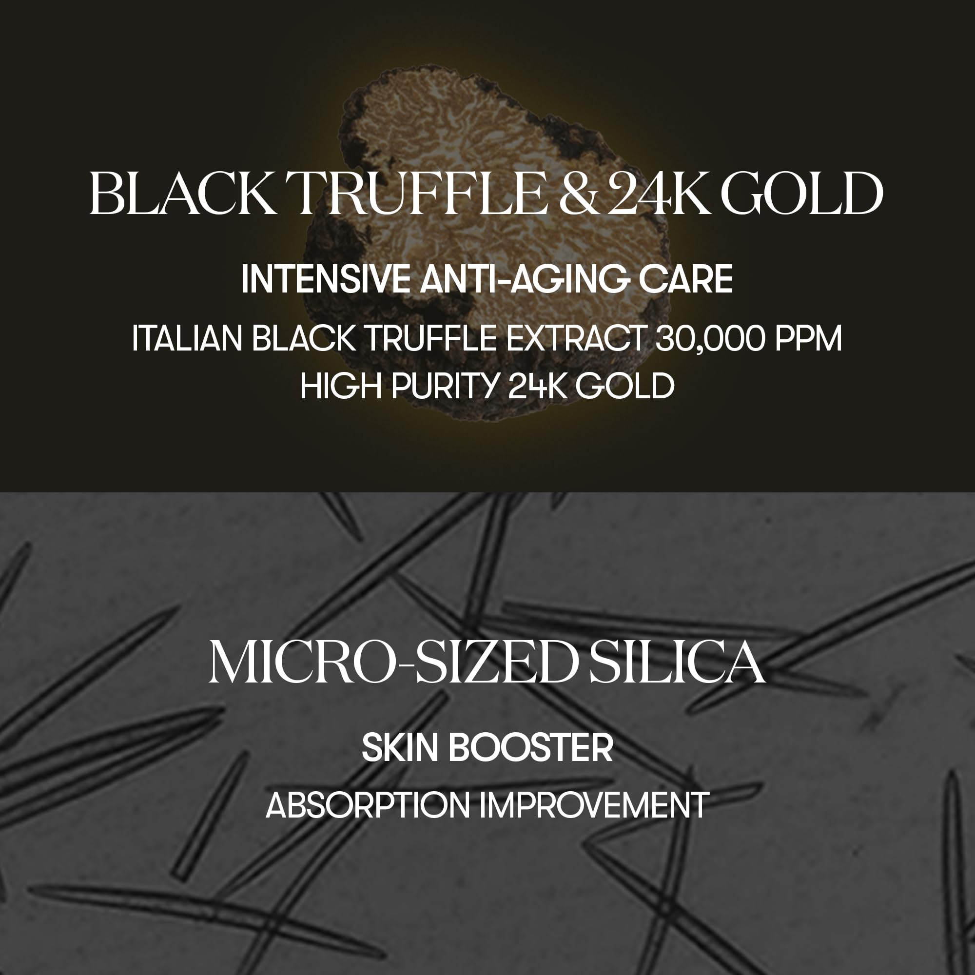 VT COSMETICS Black Truffle Reedle Shot 24K gold close-up on luxurious detail