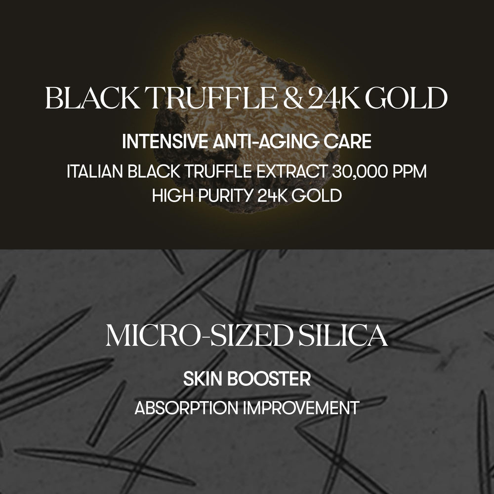 VT COSMETICS Black Truffle Reedle Shot 24K gold close-up on luxurious detail