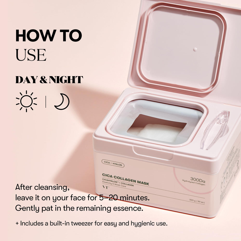 VT COSMETICS CICA Collagen Daily Mask skin after use shows firmer, plumper appearance.