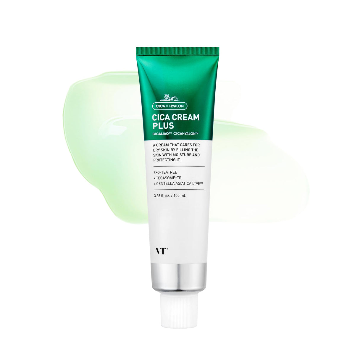 VT COSMETICS Cica Cream Plus bottle closeup signaling lightweight hydration for calm, glowing skin