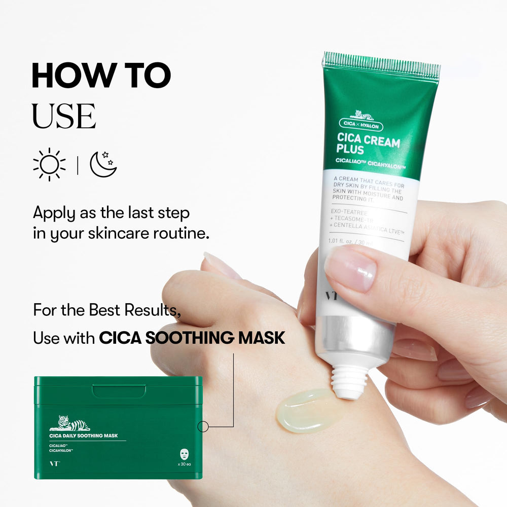 VT COSMETICS Cica Cream Plus night routine scene conveys overnight hydration and calm skin