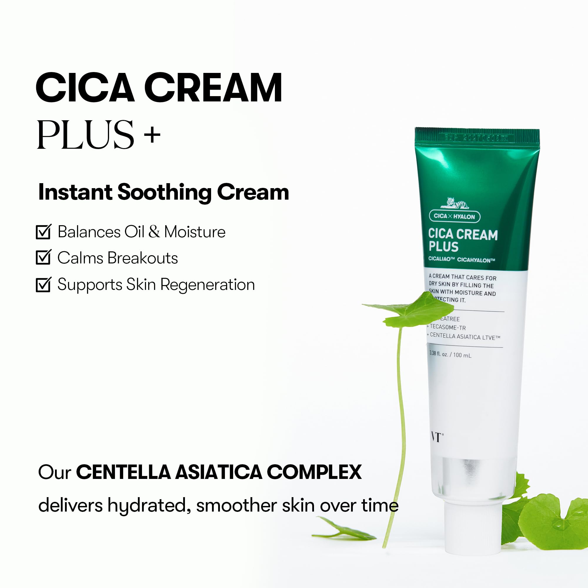 VT COSMETICS Cica Cream Plus on skin texture image shows smoothing and balanced oil