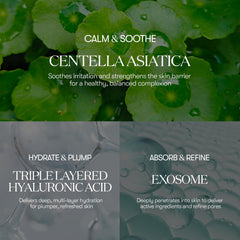 VT COSMETICS Cica-Exosome Moisture Mask shows Centella and Hyaluronic Acid for hydration.