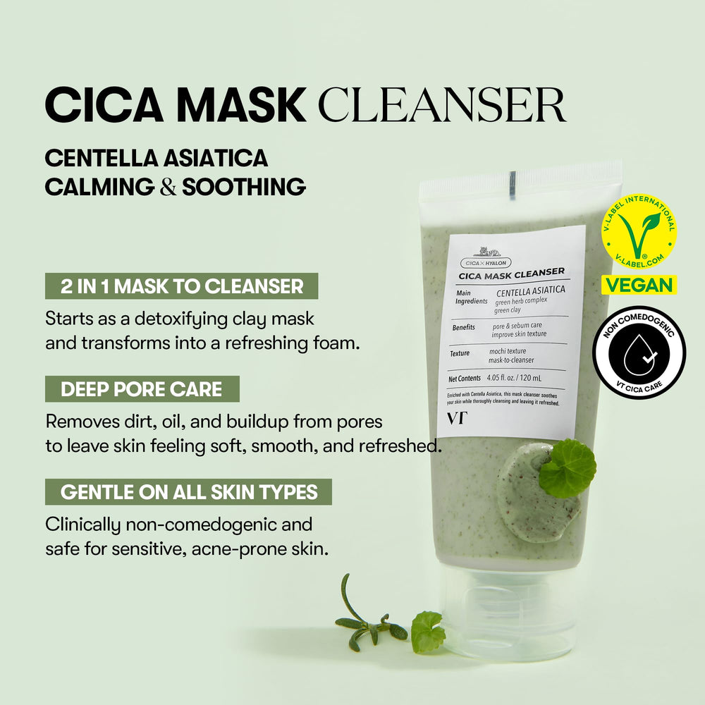 VT COSMETICS CICA Mask Cleanser foaming lather delivers gentle cleansing.