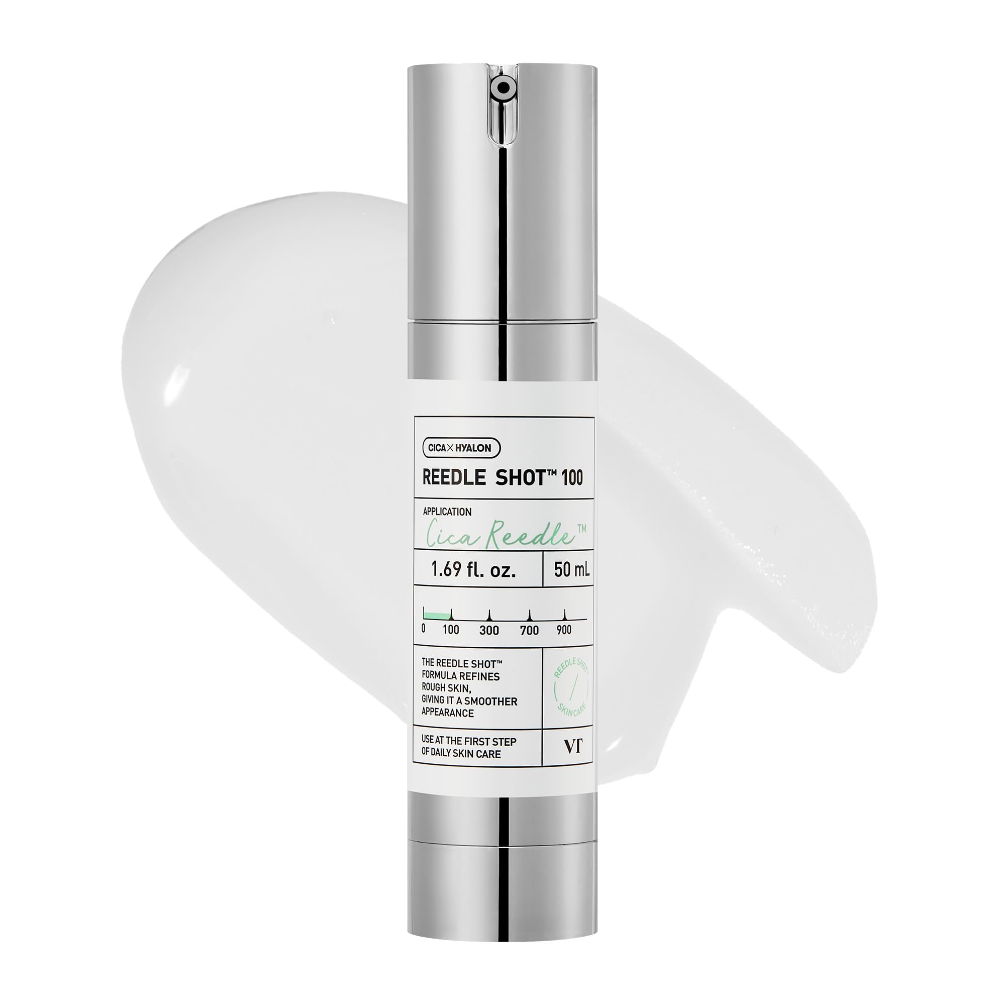 VT COSMETICS CICA Reedle Shot bottle close-up illustrating soothing essence for enhanced absorption.