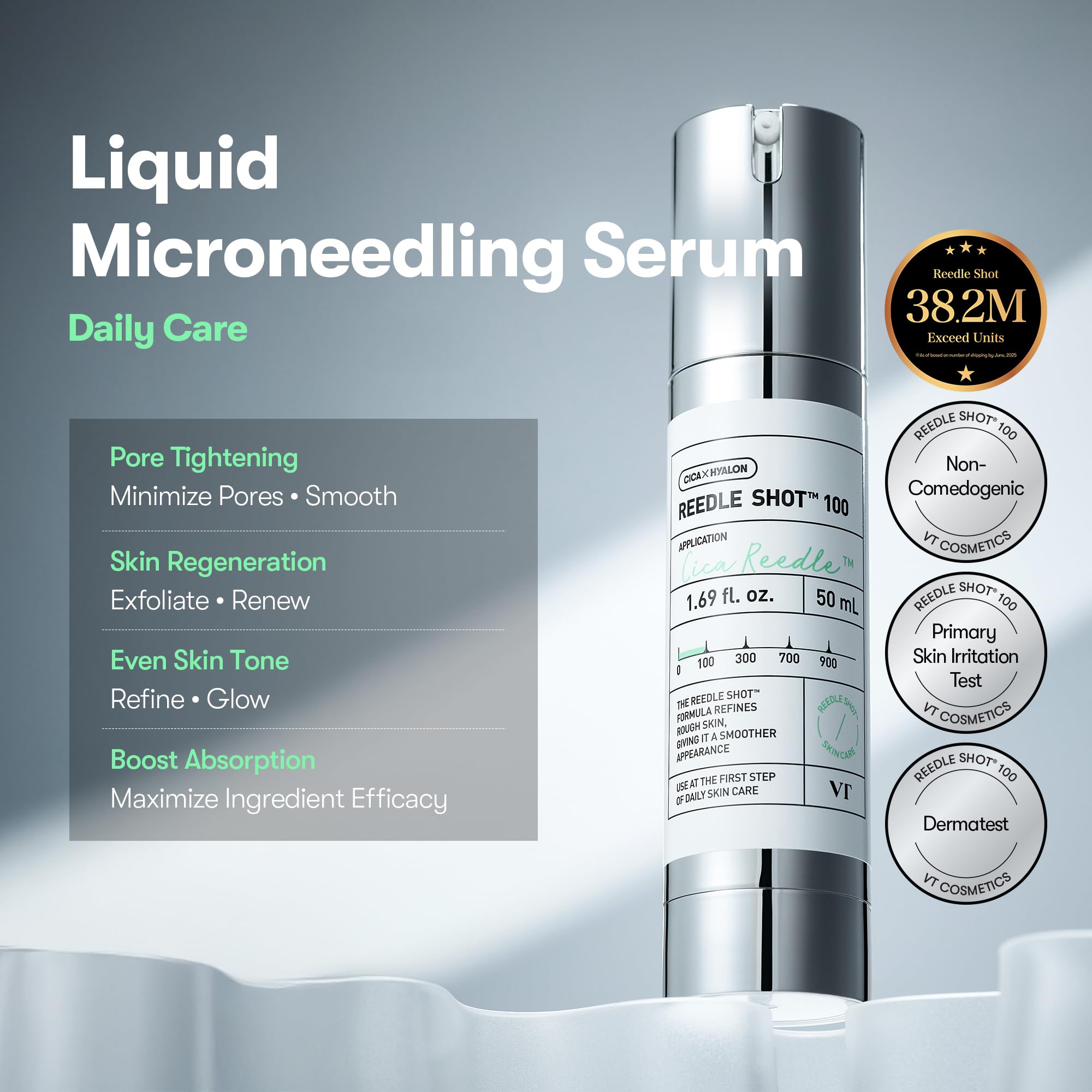 VT COSMETICS CICA Reedle Shot tingling close-up shows normal sensation while exploring gentle exfoliation potential.