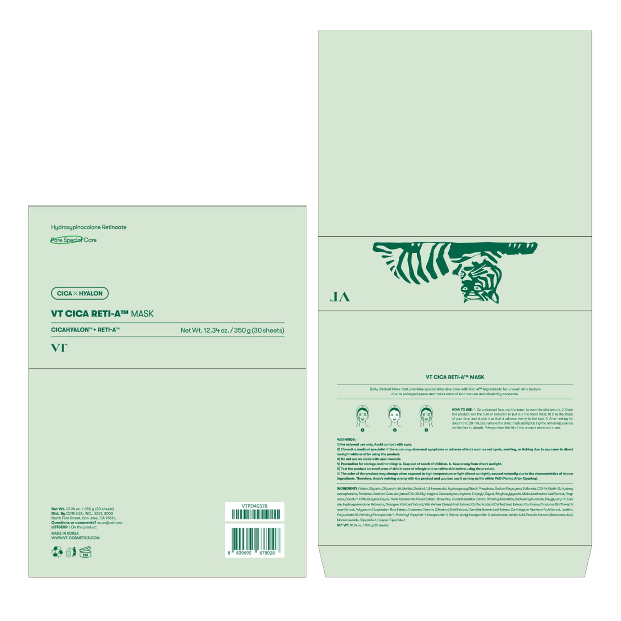VT COSMETICS CICA Reti-A Daily Mask hydration boost for dry skin.