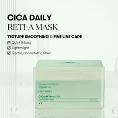 VT COSMETICS CICA Reti-A Daily Mask sheet closeup shows hydration-ready sheet.