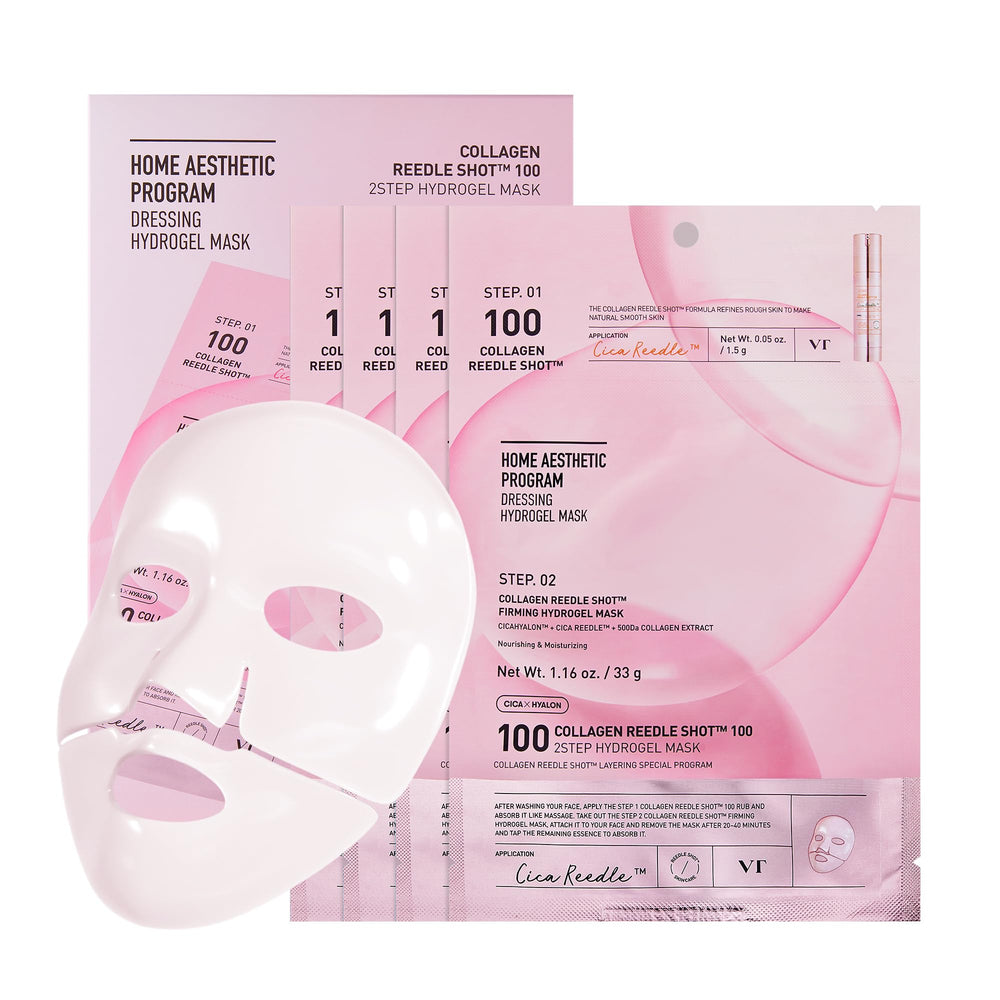 VT COSMETICS Collagen Reedle Shot packaging highlights premium hydrogel mask presentation for at-home skincare.