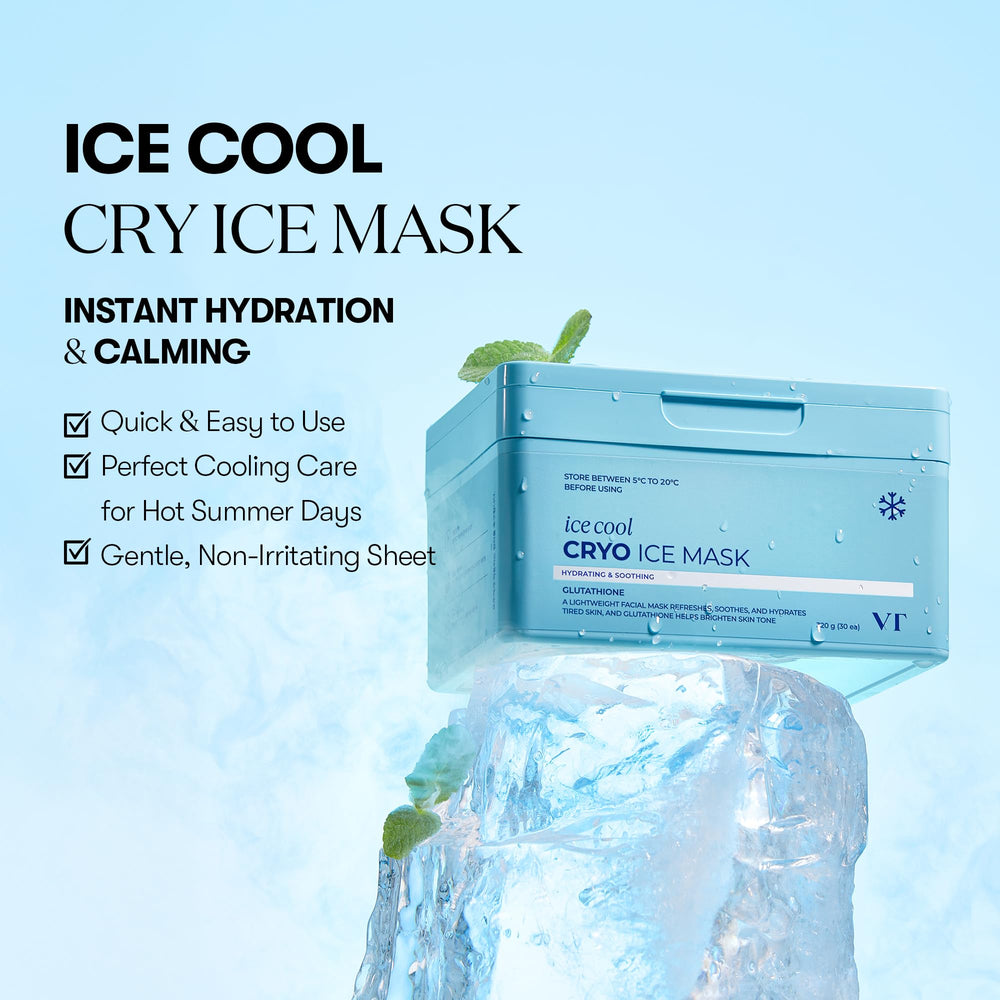 VT COSMETICS Cryo Ice Mask Sheets closeup of cooling essence on the skin