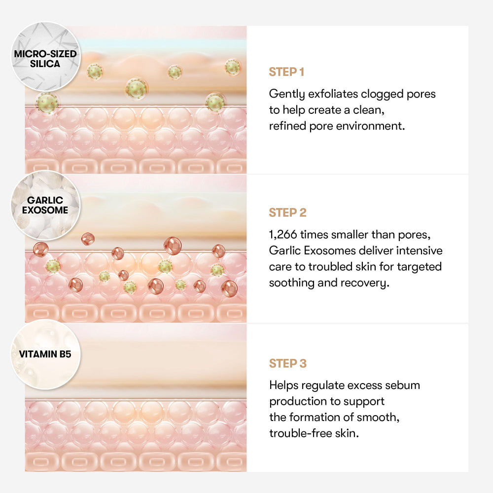 VT COSMETICS Garlic AC Reedle Shot Gel Cream next to cotton pad for acne-prone care.
