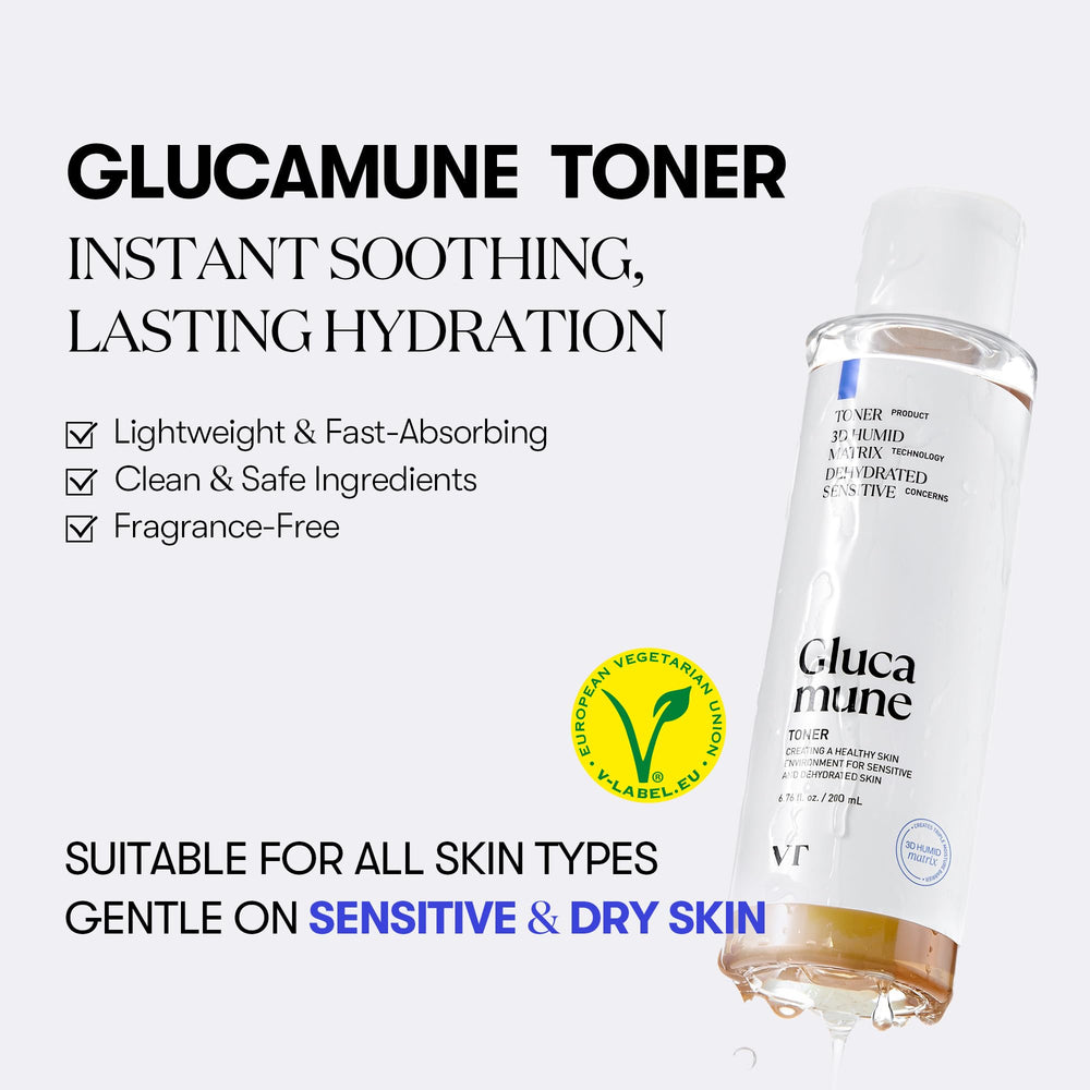 VT COSMETICS Glucumune toner application steps demonstrating gentle hydration