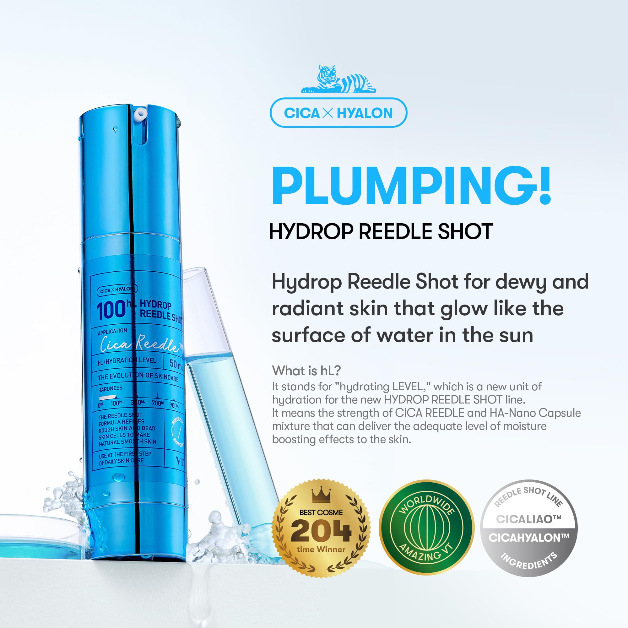 VT COSMETICS Hydrop Reedle Shot bottle-cap closeup emphasizes soothing cica reedle benefits