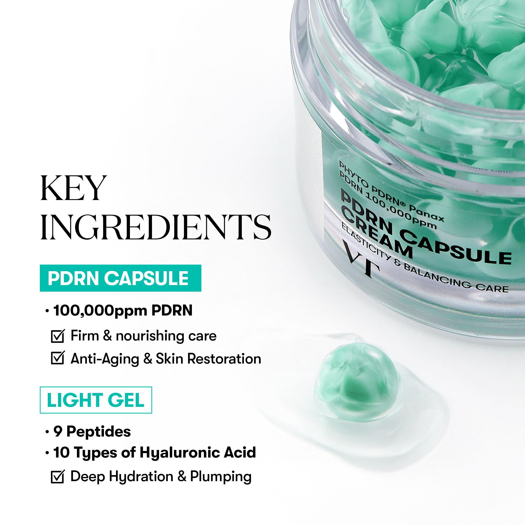 VT COSMETICS PDRN Capsule Cream capsules visible indicating concentrated PDRN in formula