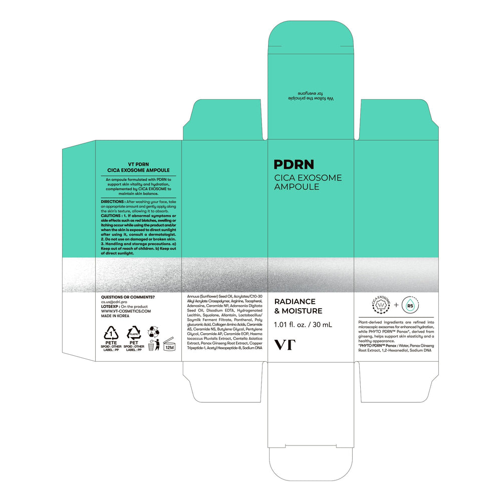 VT COSMETICS PDRN Cica Exosome Ampoule closeup reveals ceramide-based hydration boost.