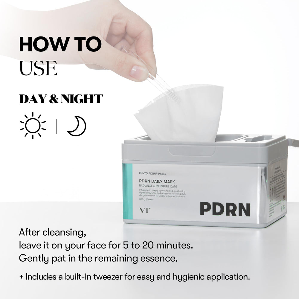 VT COSMETICS PDRN Daily Mask applying on face demonstrates quick, close adhesion