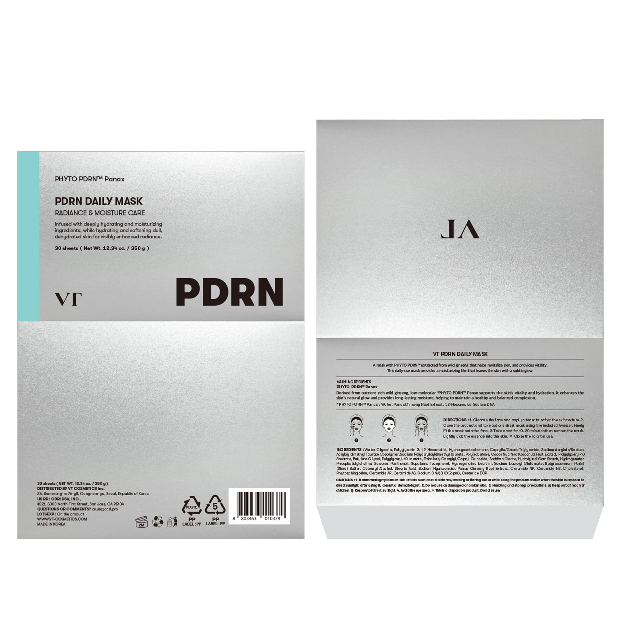 VT COSMETICS PDRN Daily Mask resealable cap preserves freshness between uses