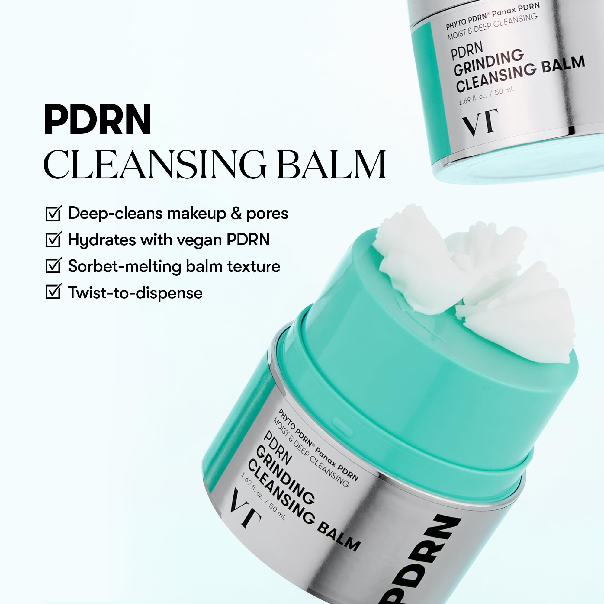Texture of VT COSMETICS PDRN Grinding Cleansing Balm melts into a silky oil for gentle cleansing