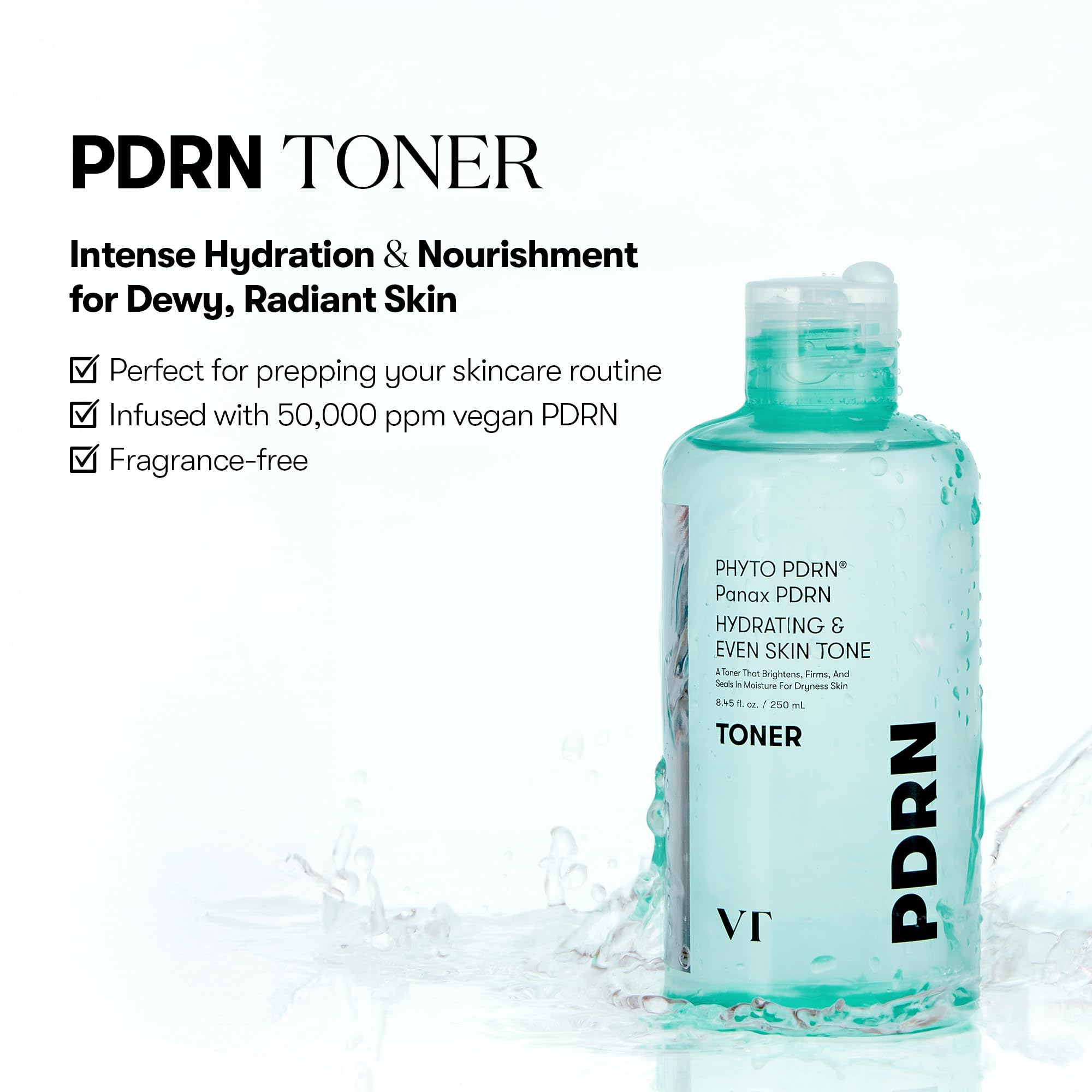 VT COSMETICS PDRN Toner applied with cotton pad for smoother skin.