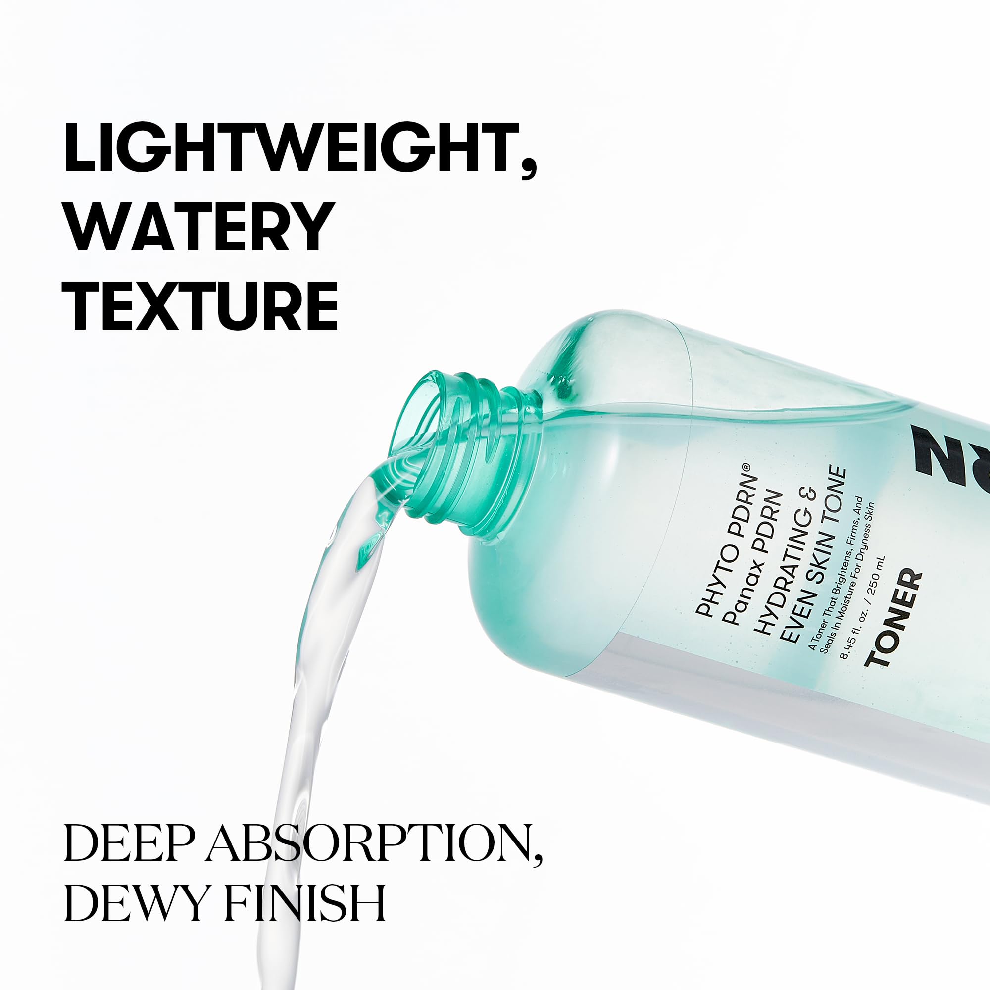 VT COSMETICS PDRN Toner texture close-up showing lightweight, fast-absorbing formula.