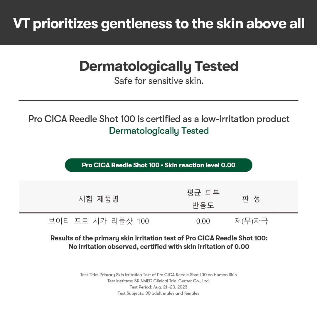 VT COSMETICS Pro Cica Reedle Shot bottle on clean vanity for daily use