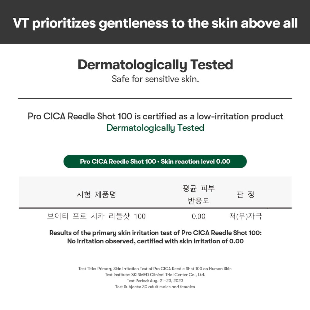 VT COSMETICS Pro Cica Reedle Shot bottle on clean vanity for daily use