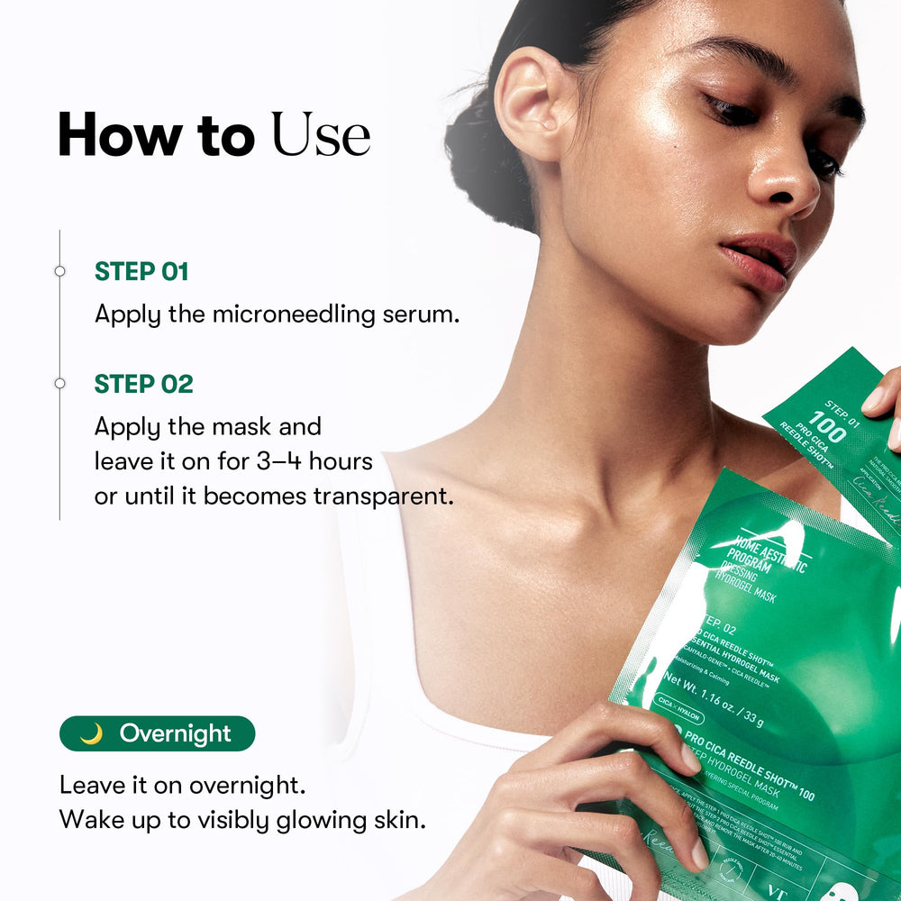 VT COSMETICS Pro Cica Reedle Shot overnight wear on clean skin delivers calm.