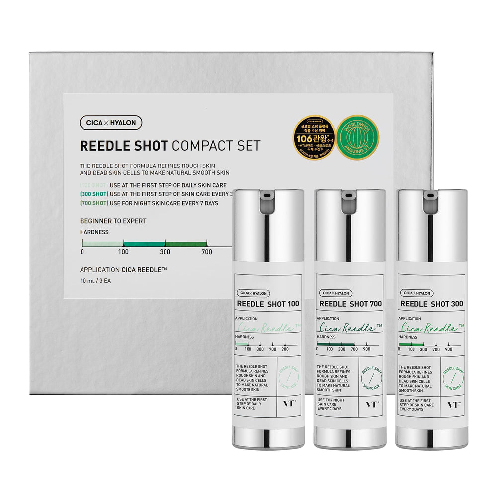 VT COSMETICS Reedle Shot 100 bottle shows fast absorption potential for morning skincare.