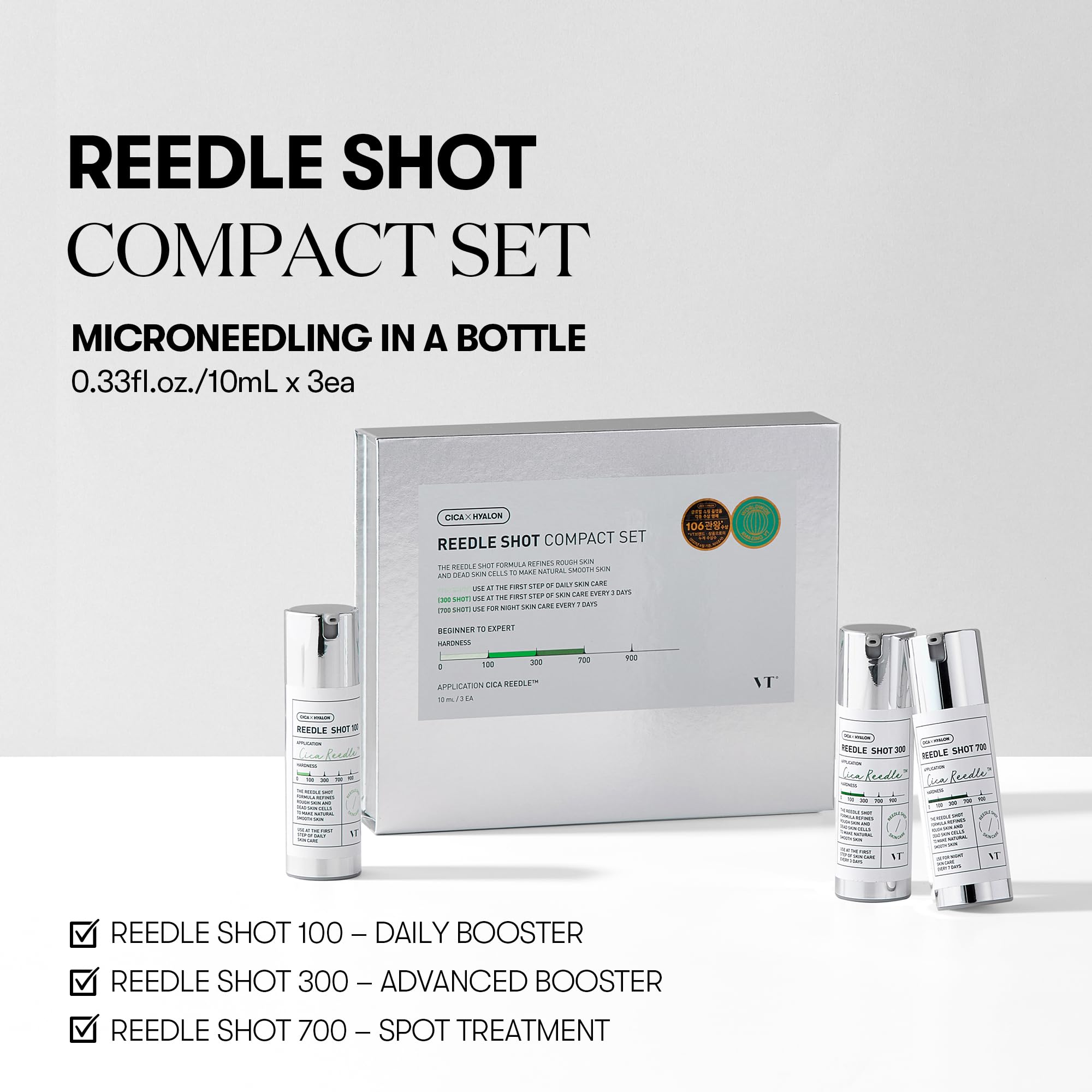 VT COSMETICS Reedle Shot 300 bottle highlights deeper delivery for enhanced evening routines.