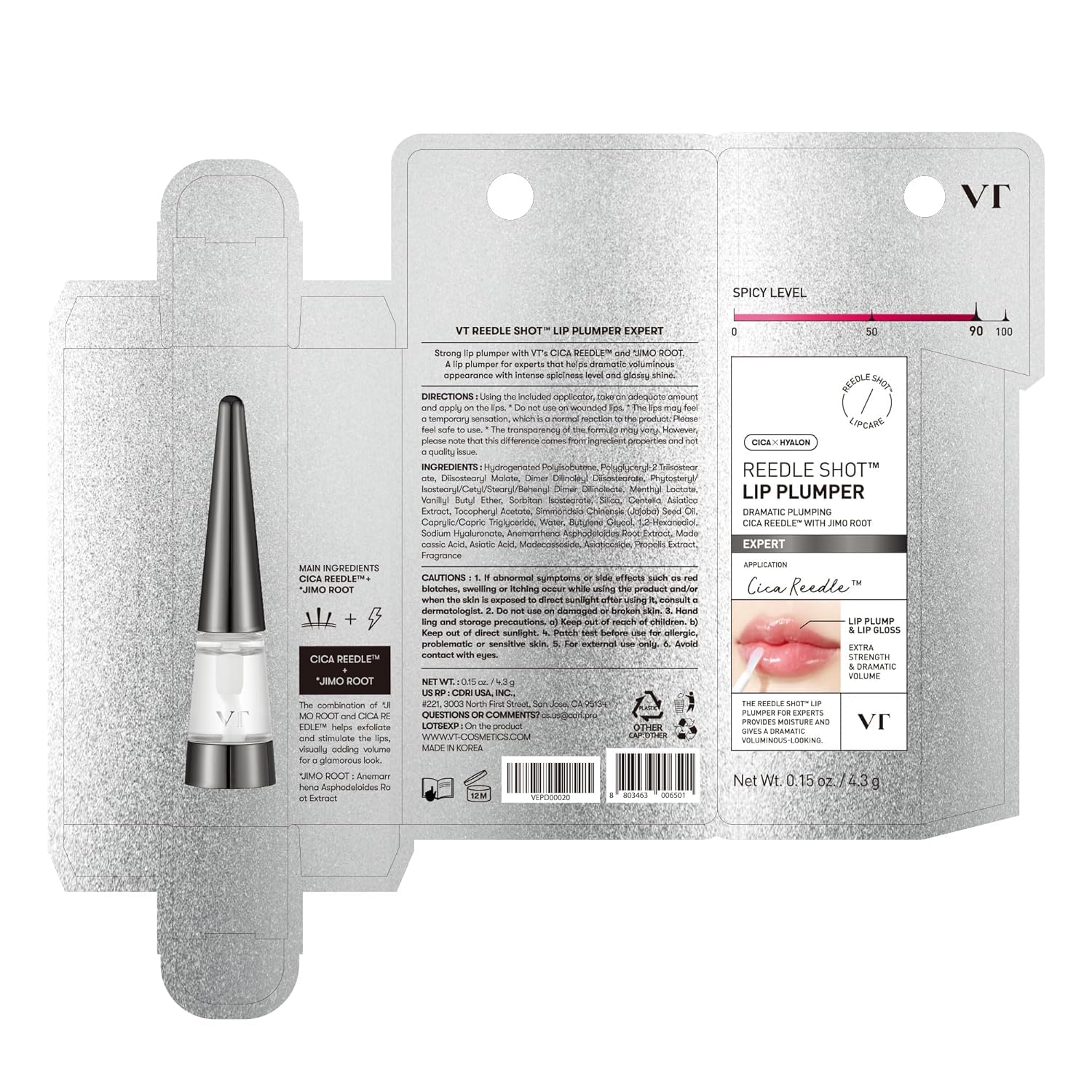 VT COSMETICS Reedle Shot lips after application showing glassy finish