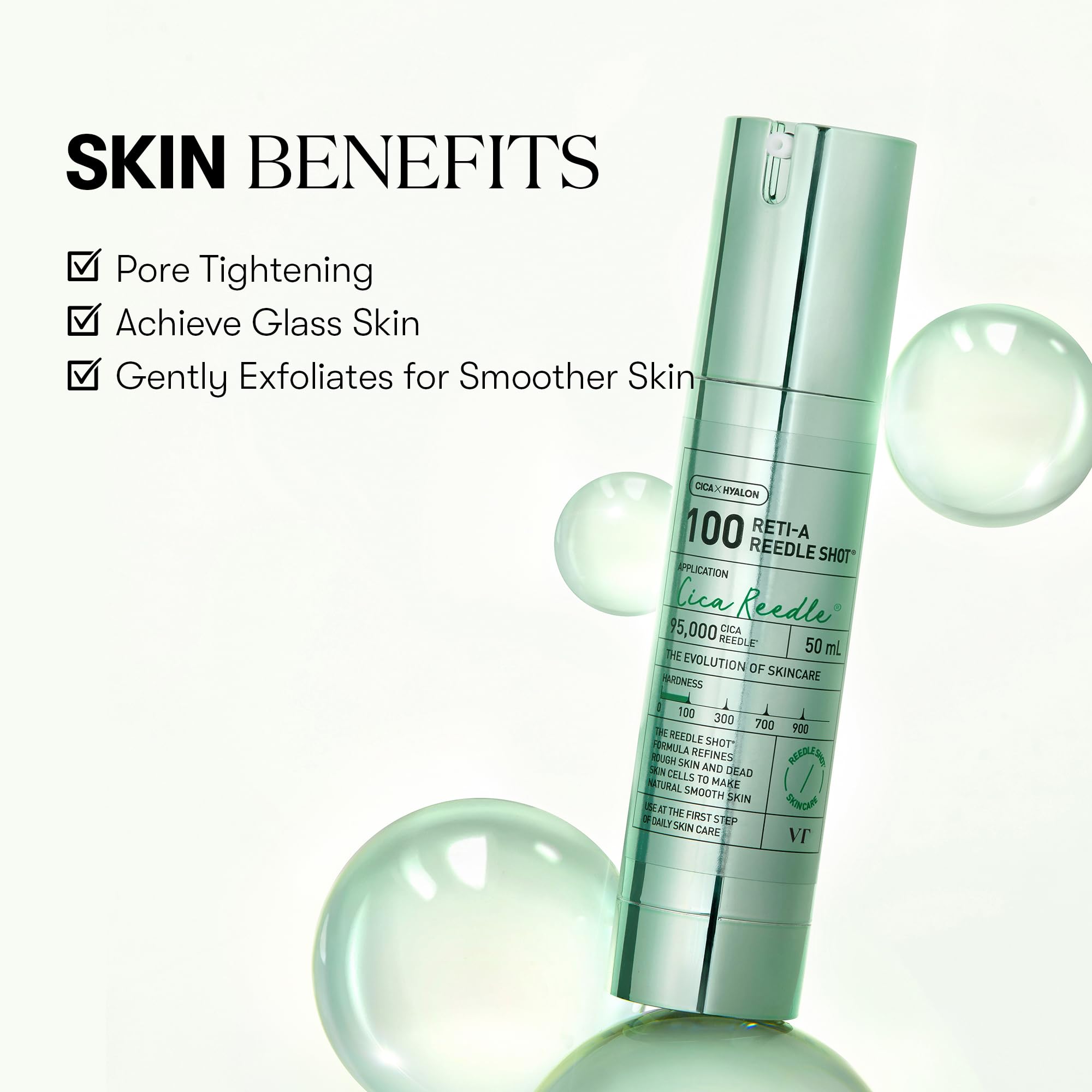 VT COSMETICS RETI-A Reedle Shot retinol smoothing image demonstrates porcelain-like texture.
