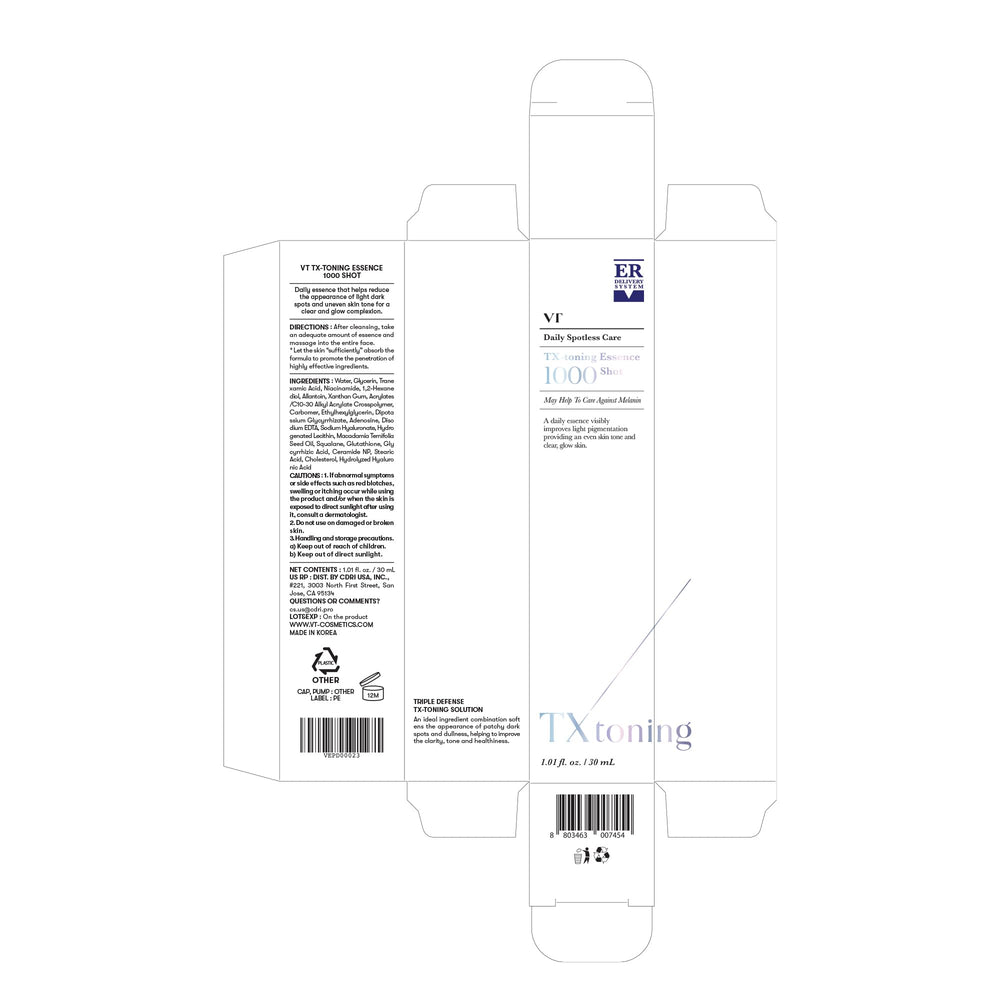 VT COSMETICS TX Toning Essence packaging image emphasizes travel-friendly bottle