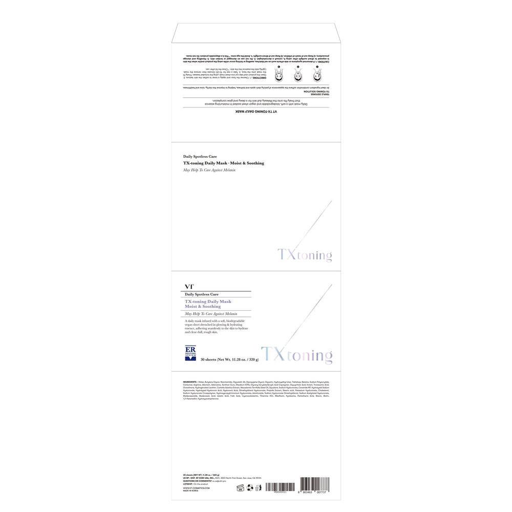 VT COSMETICS TX Toning Daily Mask fragrance-free label communicates sensitive-skin suitability