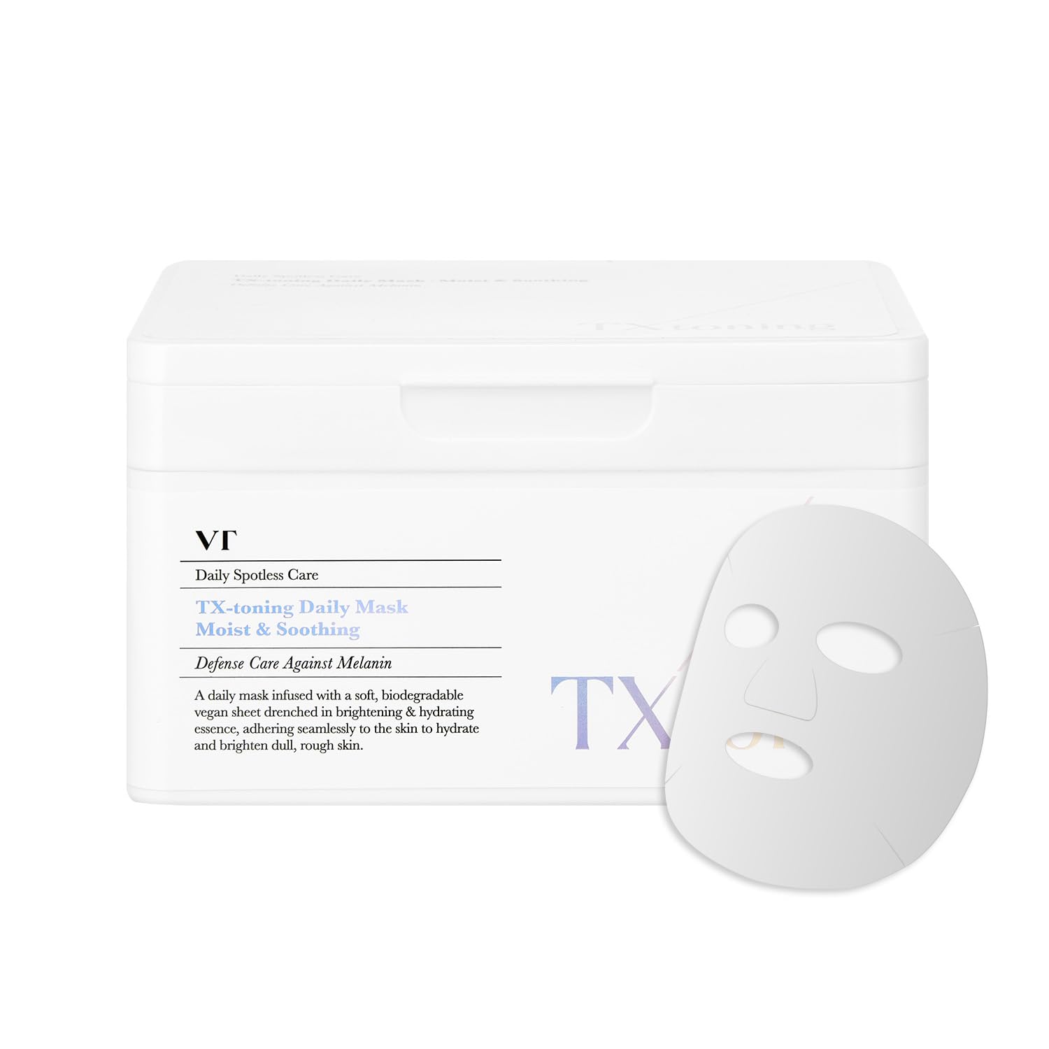 VT COSMETICS TX Toning Daily Mask packaging highlights fragrance-free hydration for daily use