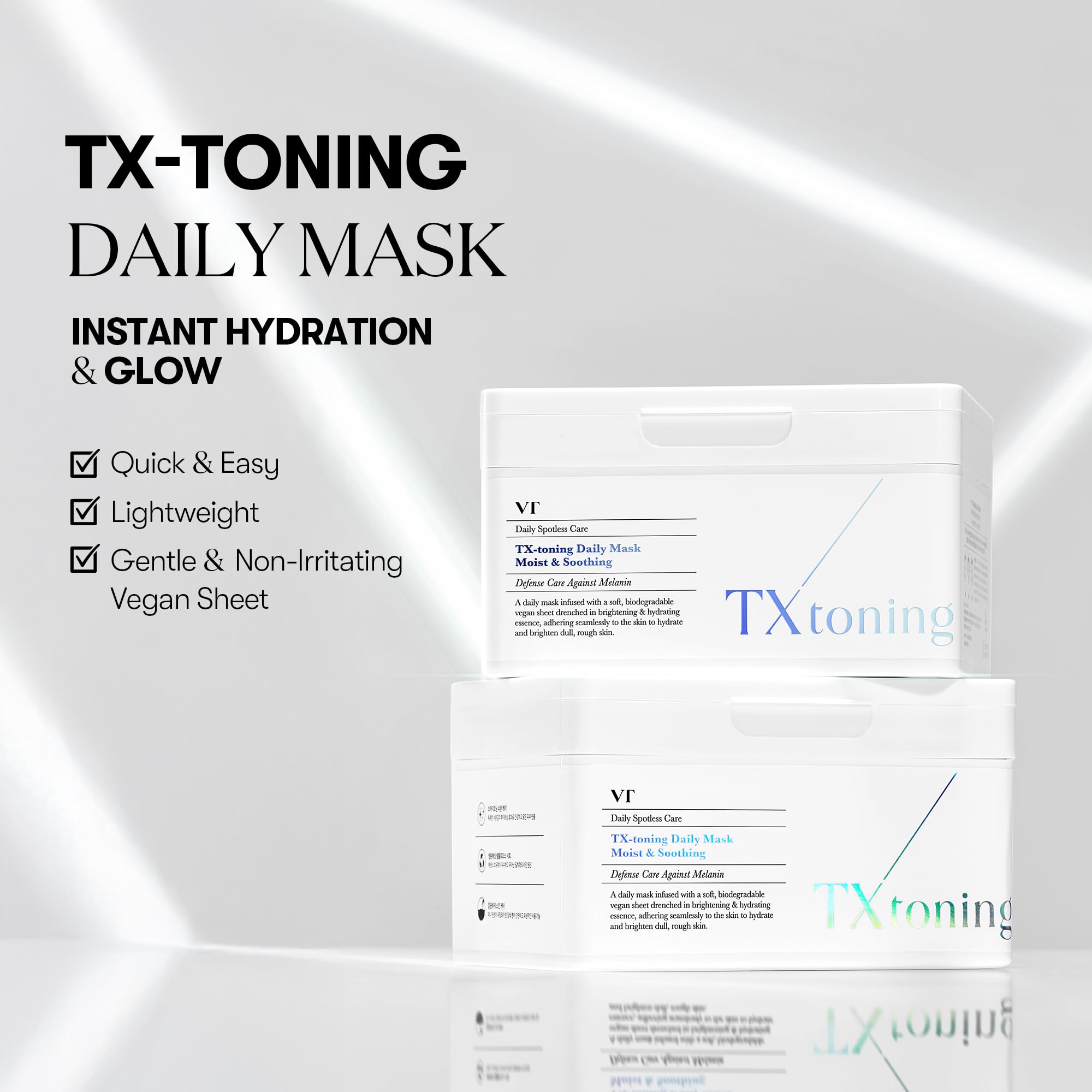 VT COSMETICS TX Toning Daily Mask sheets out of pack ready for quick hydrating routine