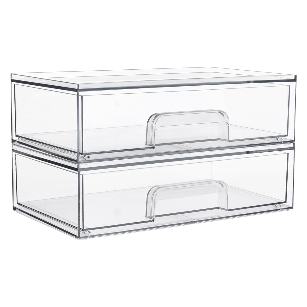 Vtopmart 12-1 clear stackable drawers outside box offer space-saving vanity organization.