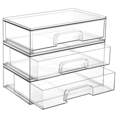 Vtopmart 12.1W clear stackable drawers front view highlights space-saving vanity organization.